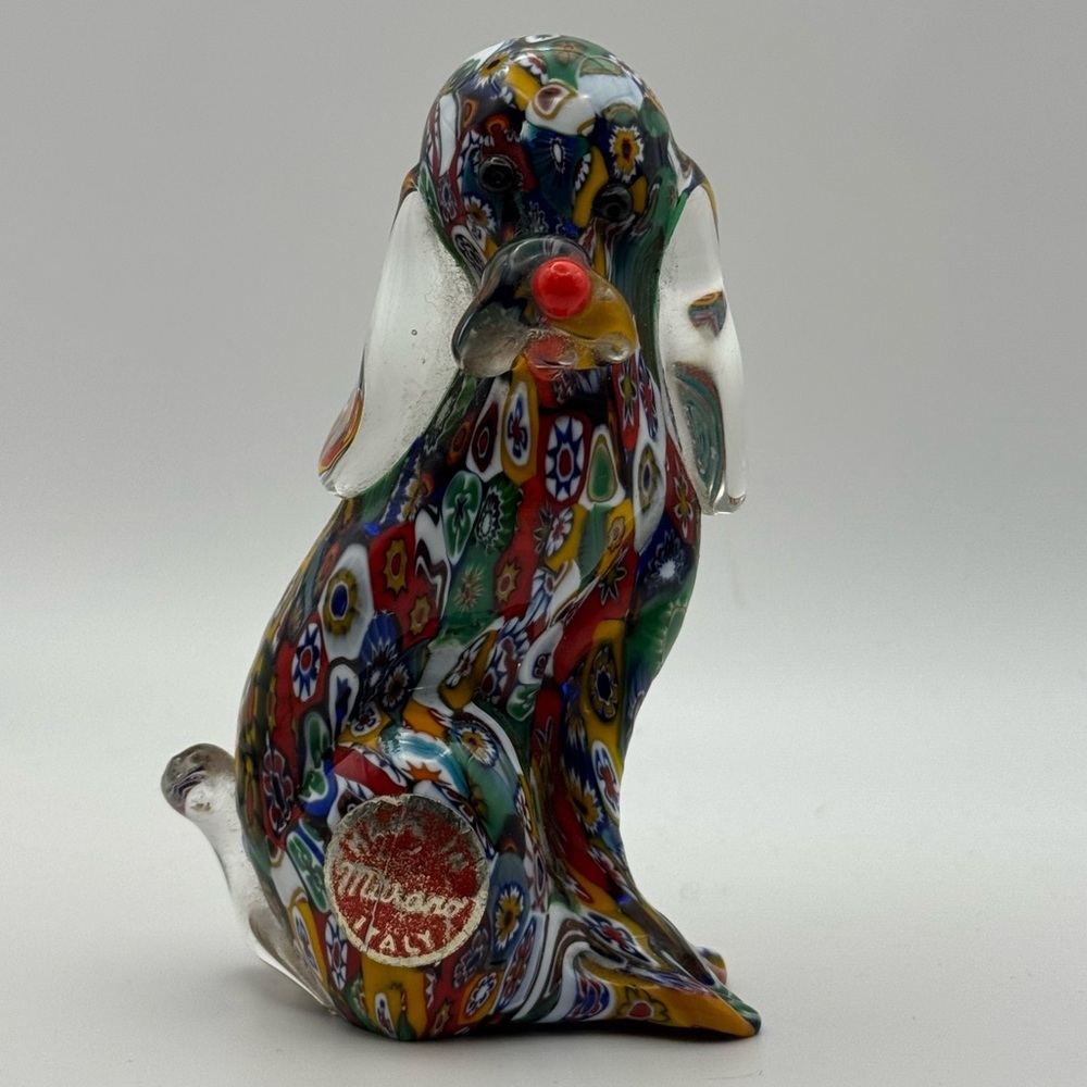 Vintage Murano Glass Hound Dog Millefiori Art Figurine Multi Color 3.75" - Picture 1 of 8